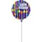 9" Purple & Multicolor Happy Birthday Foil Balloon Stick